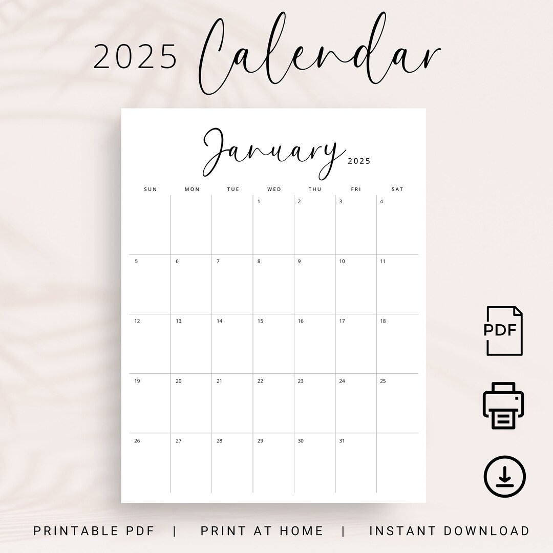 2025 Calendar 2025 Monthly Planner Printable 2025 Vertical Monthly ...
