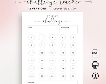30-Day Challenge Tracker Printable Goal Tracker Goal Setting Progress Tracker Habit Forming Tracker Monthly Challenge Elegant A4 Letter Size
