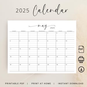 Calendario 2025 Planificador mensual 2025 con líneas Paisaje Elegante Planificador de escritorio de inicio de lunes y domingo Calendario de pared PDF IMPRIMIBLE A4 Carta