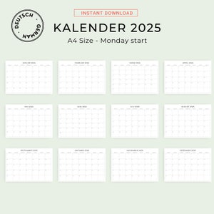 2025 Kalender 2025 Monatskalender German Calendar 2025 PRINTABLE Monthly Calendar in German 2025 Monthly Planner Minimal Germany A4 Letter