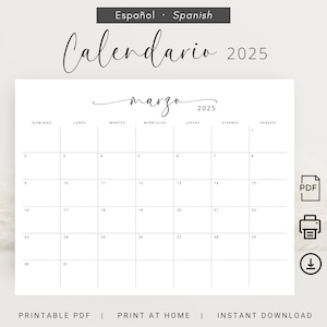 Calendario 2025 Calendario 2025 Mensual Imprimible 2025 Elegante IMPRIMIBLE Planificador Español Calendario 2025 en Español 2025 Paisaje A4 Carta