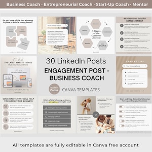 30 Linkedin Post Business Coach Engagement Post Infographics Post LinkedIn Canva Template Coach Mentor Linkedin Business Social Media Coach