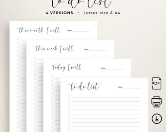 Minimal To Do List PRINTABLE Daily To Do List Weekly To Do Monthly Task List Elegant To Do List Planner A4 Letter Size Print At Home PDF