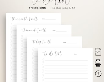 Minimal To Do List PRINTABLE Daily To Do List Weekly To Do Monthly Task List Elegant To Do List Planner A4 Letter Size Print At Home PDF