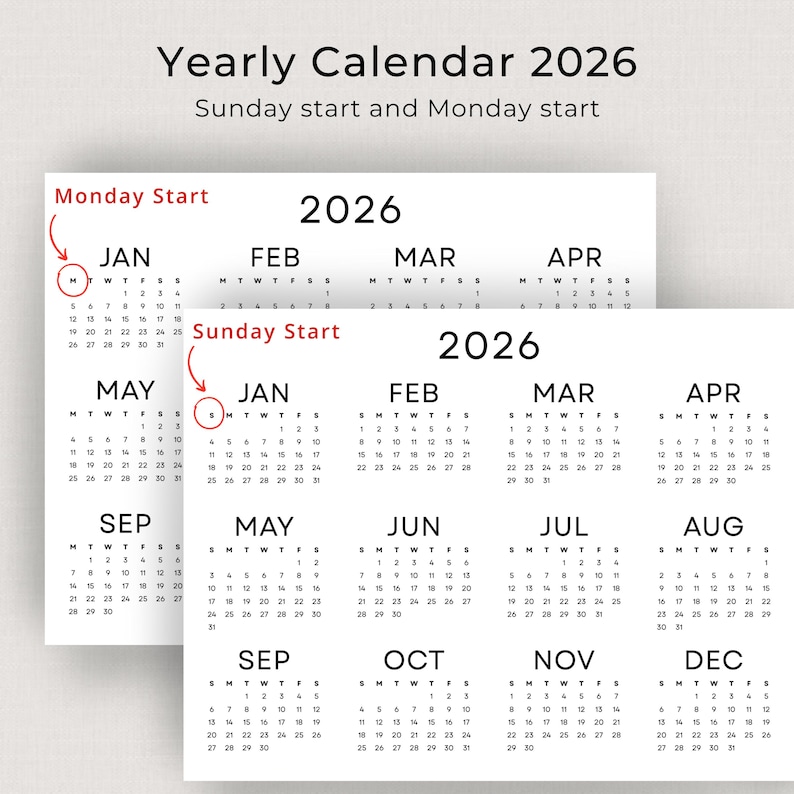 2026 Wall Calendar Landscape 2026 Yearly Calendar Printable PDF ...
