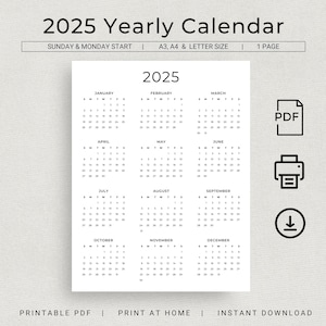 Calendrier mural toute l'année 2024 et 2025 Grand agenda mensuel annuel  Organiseur annuel minimal Papier géant noir et blanc 61 x 111 cm -   France