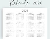 Kalender Deutsch 2026 Kalender 2026 Yearly Calendar 2026 PDF PRINTABLE Calendar Landscape Germany A3 A4 Letter Size Netherlands Calendar