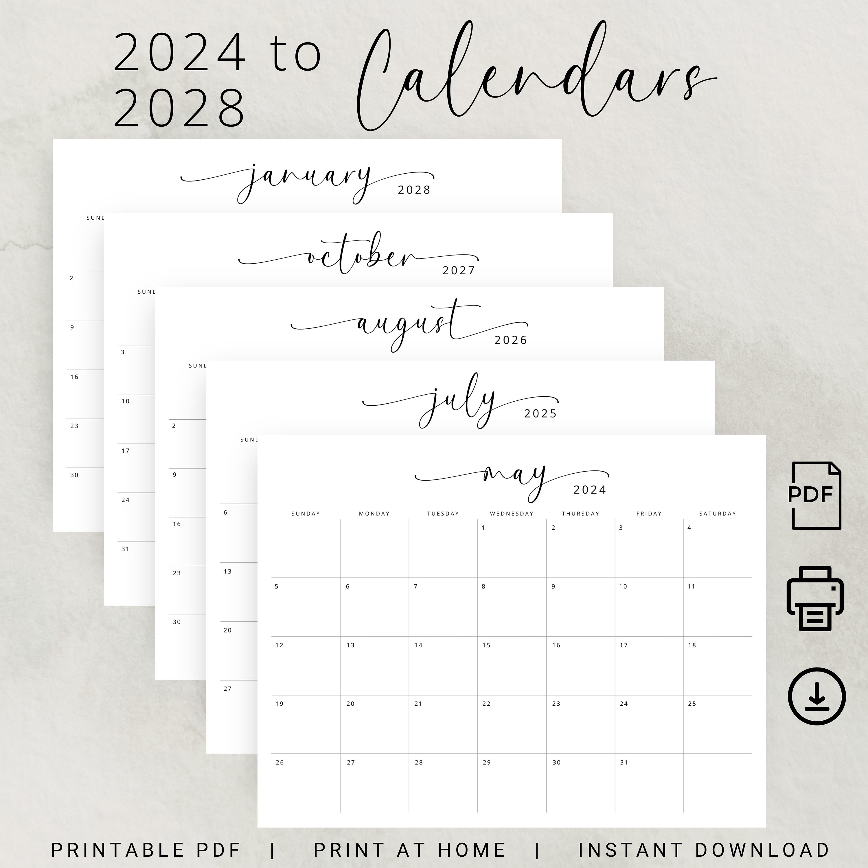 2024 to 2028 Calendar 5 Years Calendar 2024 2025 2026 2027 2028 Monthly ...