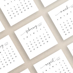 Calendário Mini 3x3 2025 Cartão de Calendário 2025 Calendário de Bolso 2025 Calendário Elegante para Impressão Mini Calendário 3 x 3 Polegadas PDF Início Domingo e Segunda-feira
