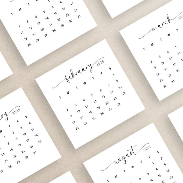 2025 3x3 Minikalender 2025 Kalenderkarte 2025 Taschenkalender Quadratischer Printable Kalender Mini 3x3 Zoll-Kalender PDF Sonntag & Montag Start