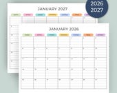 2026 2027 Monthly Calendar with Lines PRINTABLE PDF 2026 2027 Planner Lined Landscape Calendar Minimalist Color A4 Letter Instant Download