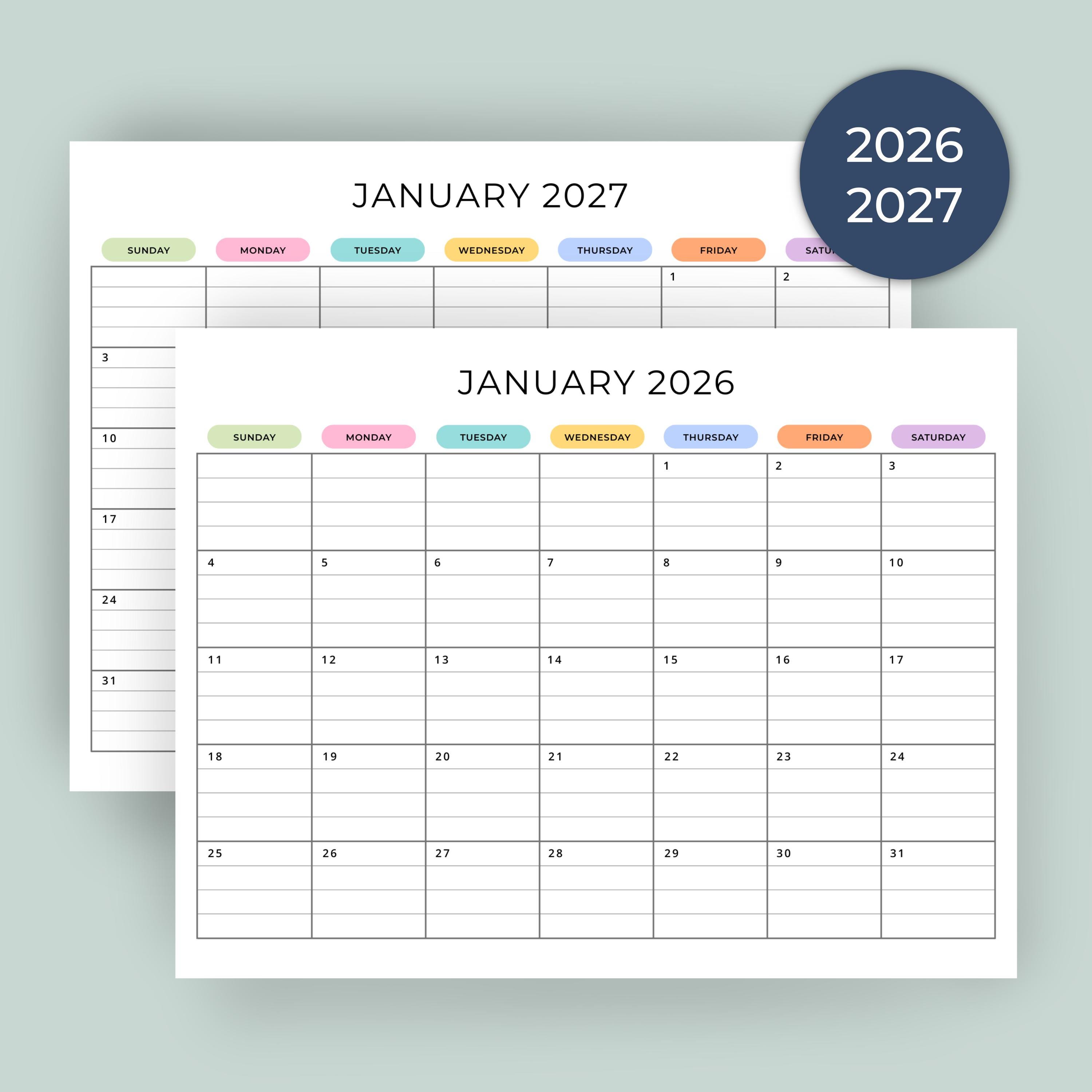 2026 2027 Monthly Calendar With Lines PRINTABLE PDF 2026 2027 Planner