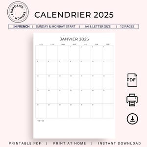 2025 Calendrier Français 2025 Portrait French Calendar 2025 Monthly Calendar in French 2025 PRINTABLE 2025 Monthly Planner Minimalist PDF