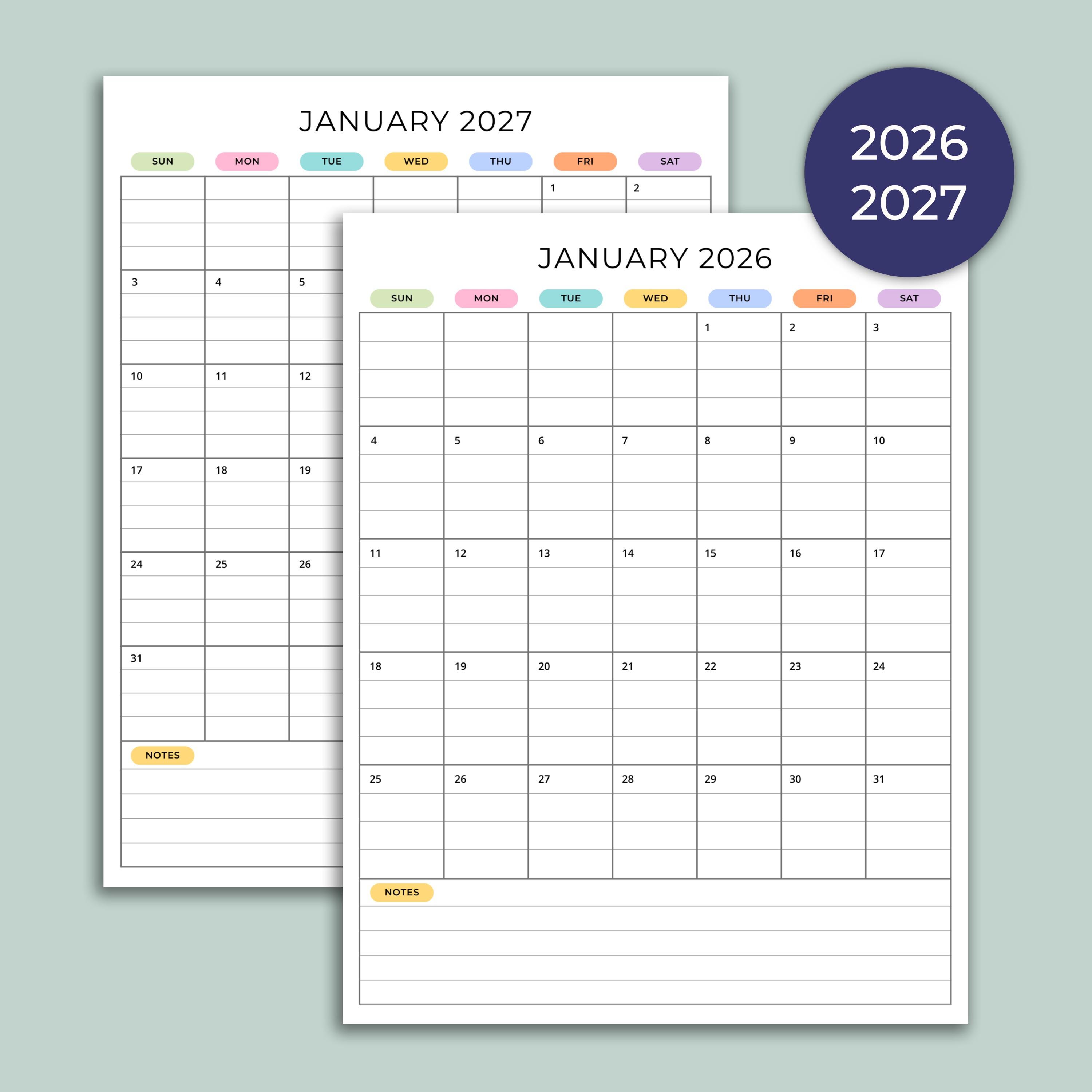 2026 2027 Monthly Planner With Lines 2026-2027 Monthly Calendar Lined