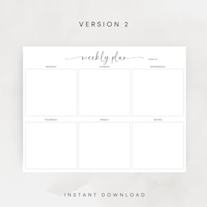 Weekly Planner Printable Minimalist Planner Landscape Elegant Undated Planner Weekly Notes Weekly To Do Planner A3 A4 Letter Weekly Schedule
