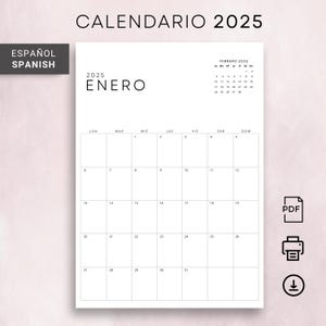 Minimalista Calendario 2025 Calendario en Español 2025 Planificador 2025 Calendario Español con el próximo Mes Calendario 2025 IMPRIMIBLE A4 Carta