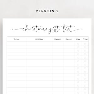 Christmas Gift List Printable Christmas Shopping List Xmas To Buy List Gift Checklist Minimalist Shopping Planner PDF Elegant A4 Letter Size