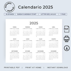 Calendario 2025 Español Calendario 2025 Para Imprimir Calendario Orientación Horizontal Spanish Calendar 2025 Landscape A3 A4 US Letter PDF