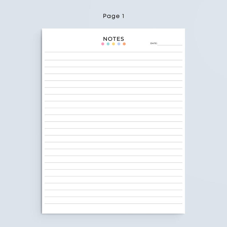 Lined Notes Printable PDF Minimalist Notes Page Printable Lined Paper ...