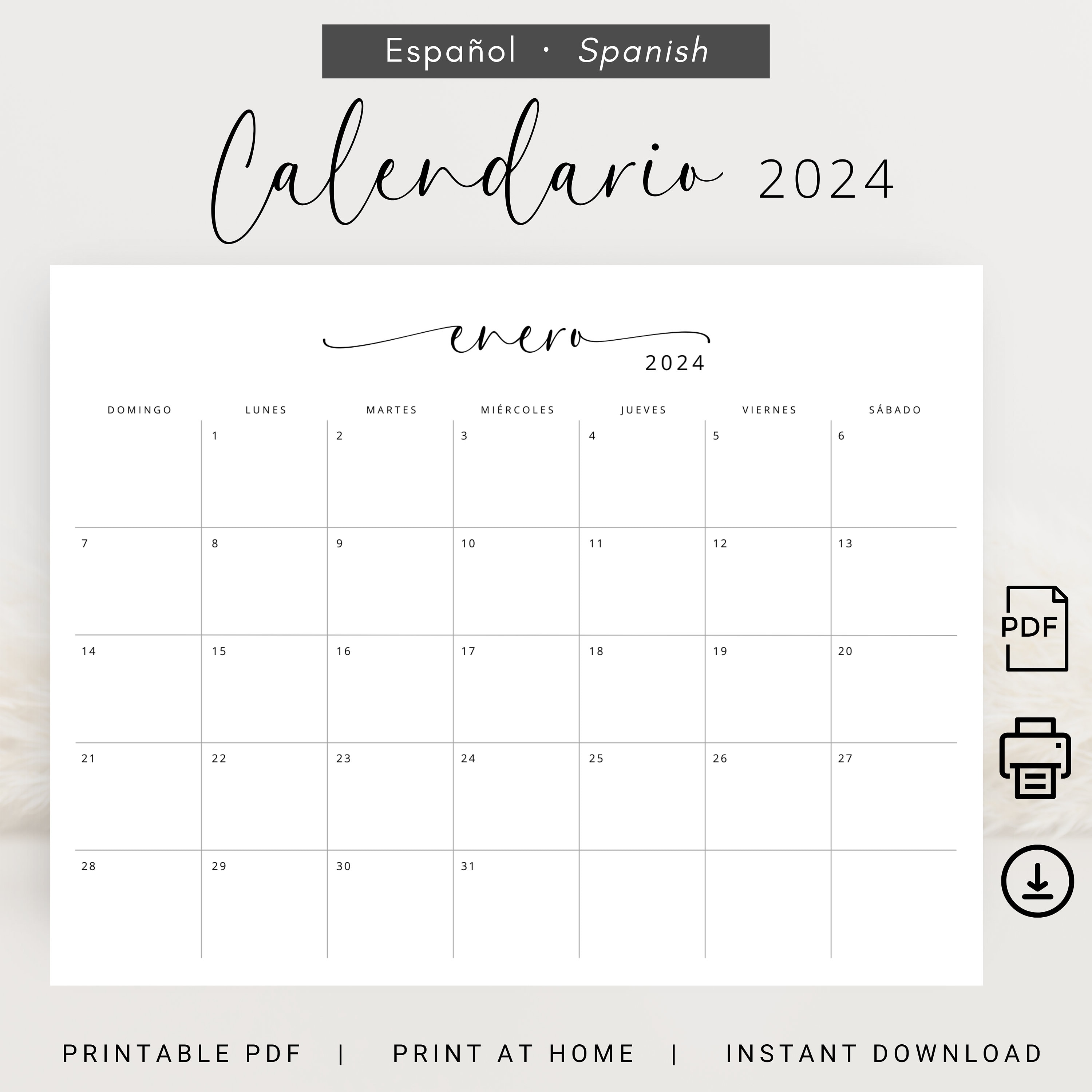 2024 Calendario 2024 Calendario Mensual Imprimible 2024 PRINTABLE
