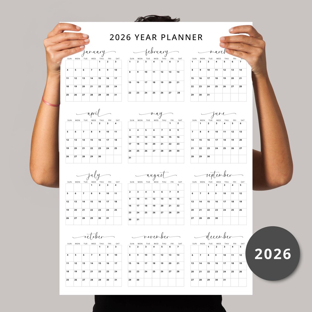 2026 Large Yearly Planner Portrait Wall Calendar Monday & Sunday Start ...
