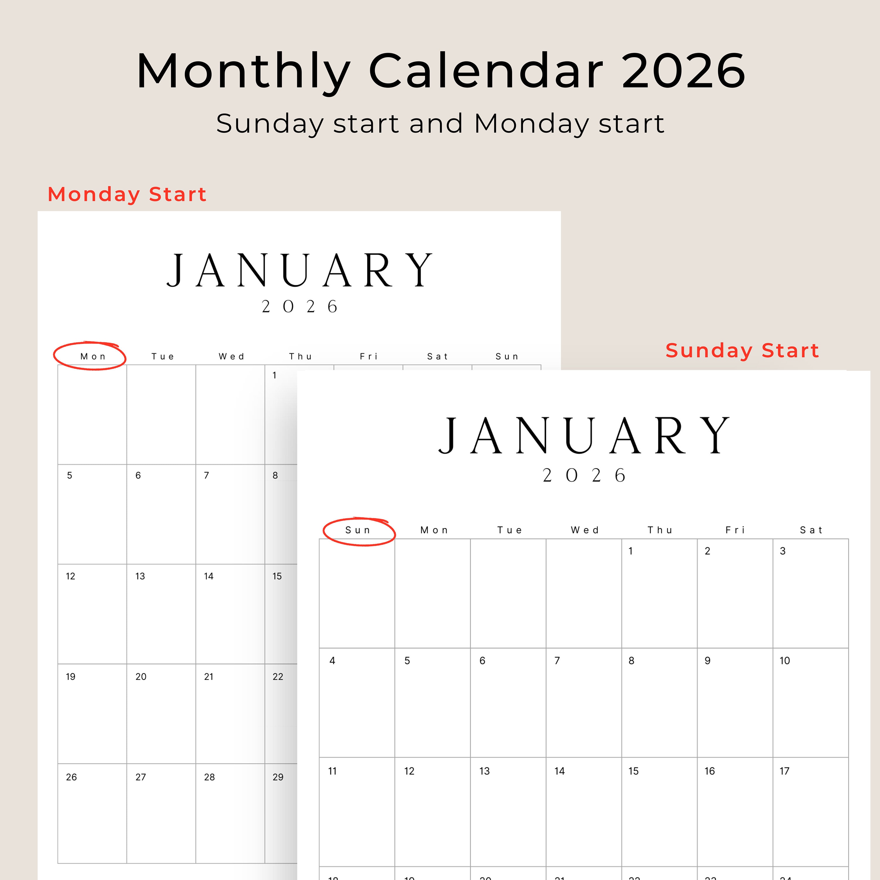 2026 Printable Calendar 2026 Planner Vertical Calendar Portrait LUXE