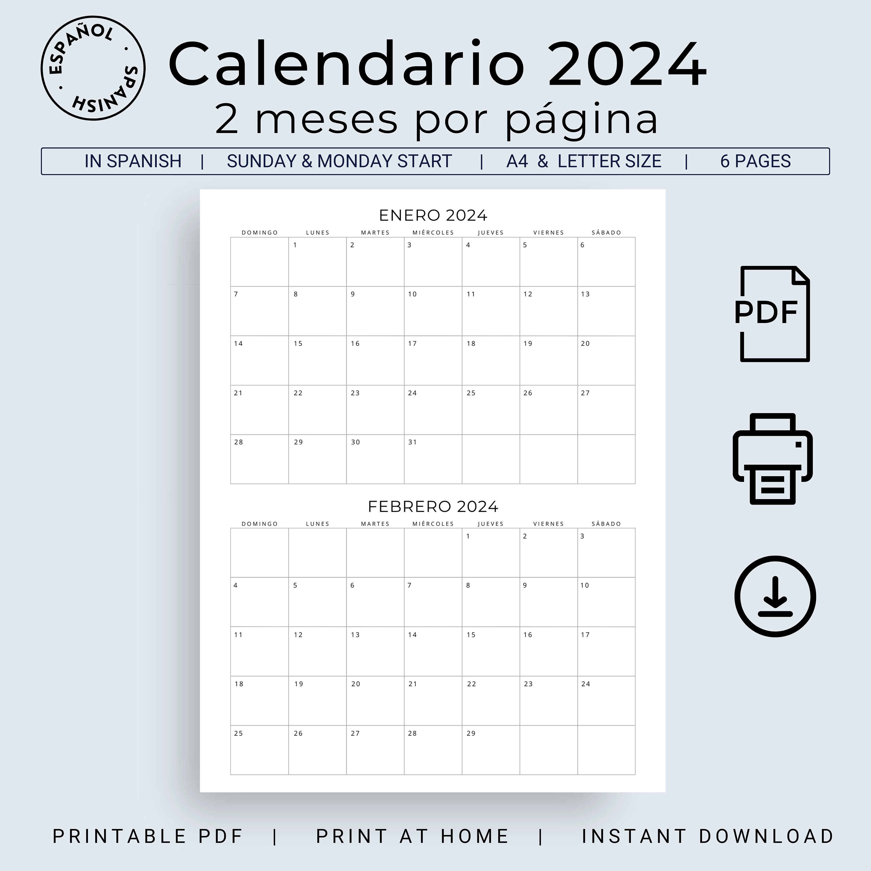 Calendario 2024 Y Planificador Mensual (Spanish) Graphic by Claustronautas  · Creative Fabrica
