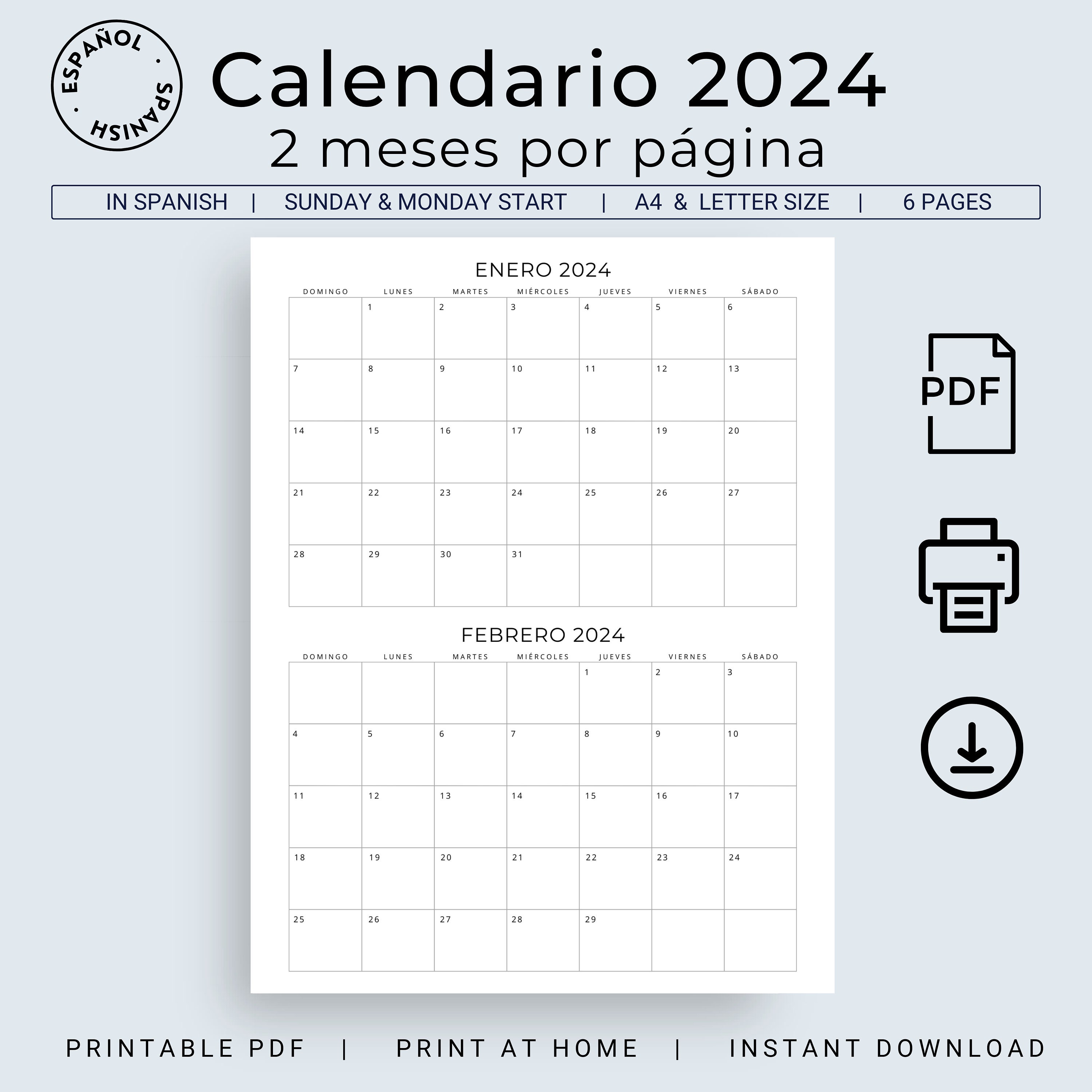 Calendario 2024 Calendario 2024 en Español Calendario 2024 de dos meses