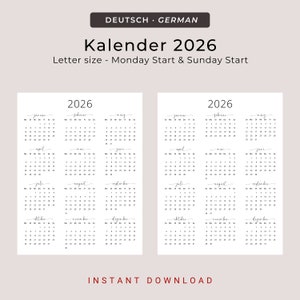 Kalender 2026 Kalender Deutsch Kalender zum ausdrucken 2026 Deutschland in German 2026 Portrait PRINTABLE German Calendar 2026 Vertical PDF
