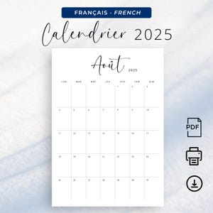 2025 Calendrier Français 2025 Calendrier Imprimable Planificateur 2025 Calendar in French 2025 Monthly Planner 2025 Wall Calendar Portrait