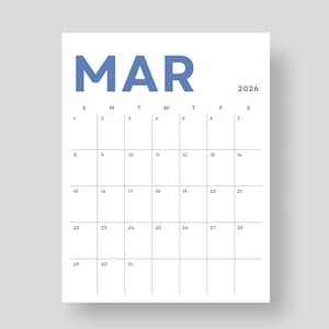 Minimalist 2026 Calendar 2026 Planner Portrait Printable PDF Wall Calendar Vertical Monthly Agenda A4 Letter Size Sunday & Monday Start
