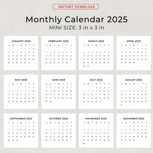 Minimal Mini Calendar 2025 Mini Calendar 2025 Small Calendar 3x3 Inch ...