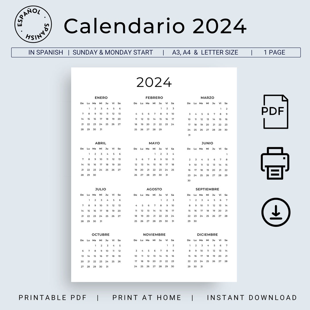 Calendario 2024 En Español Calendario Anual 2024 Para Imprimir Spanish