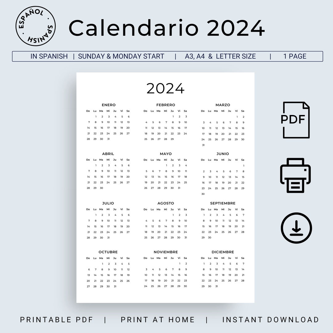 Calendario 2024 en Español Calendario Anual 2024 Para Imprimir Calendrier  espagnol 2024 Calendrier minimaliste espagnol imprimable A3 A4 Format  lettre -  Canada