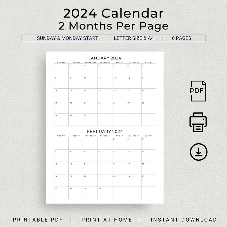 2024 2 Month Calendar 2024 Planner Calendar Wall Calendar 2 Months per ...