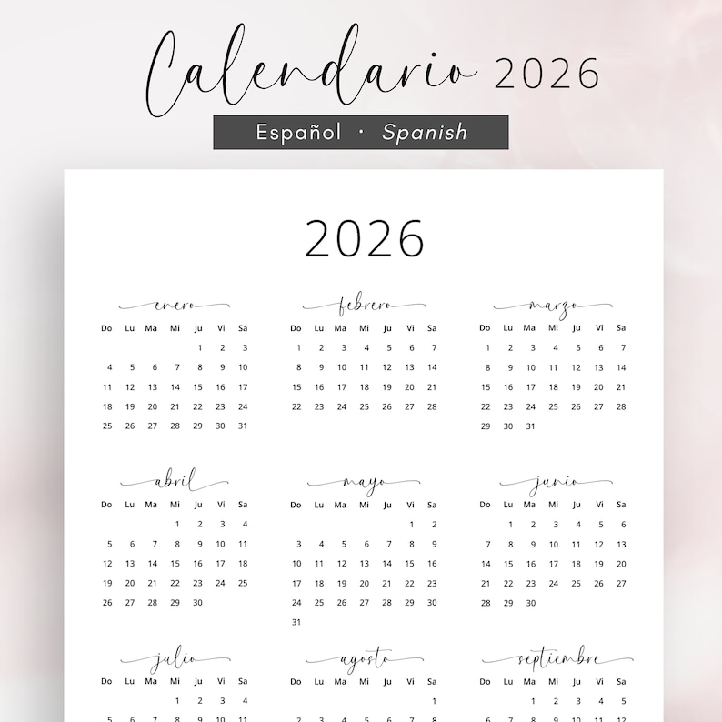Calendario En Español 2026 Calendario 2026 Calendario Imprimible 2026