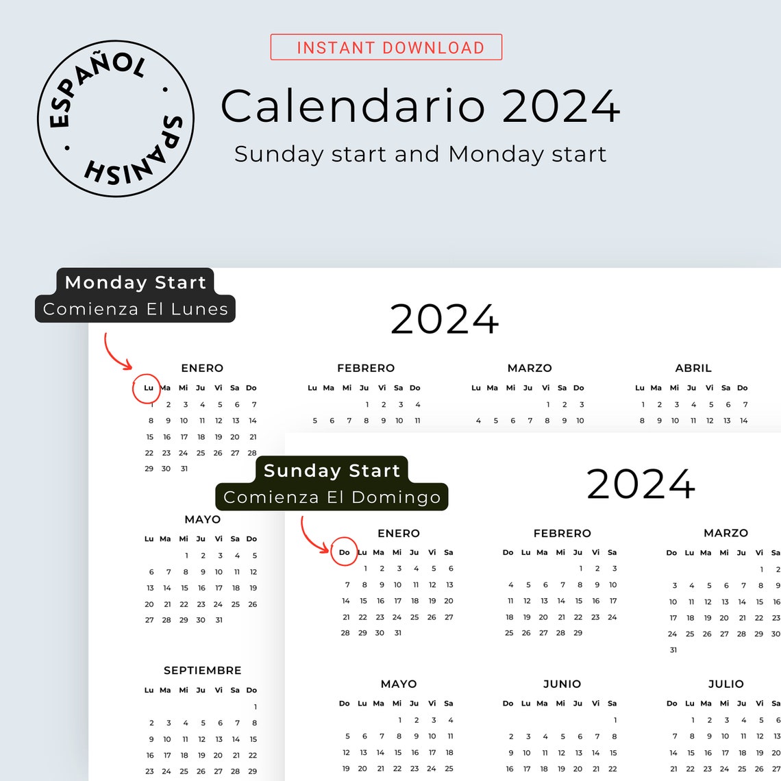 Calendario 2024 en Español Calendario Para Imprimir Calendario ...