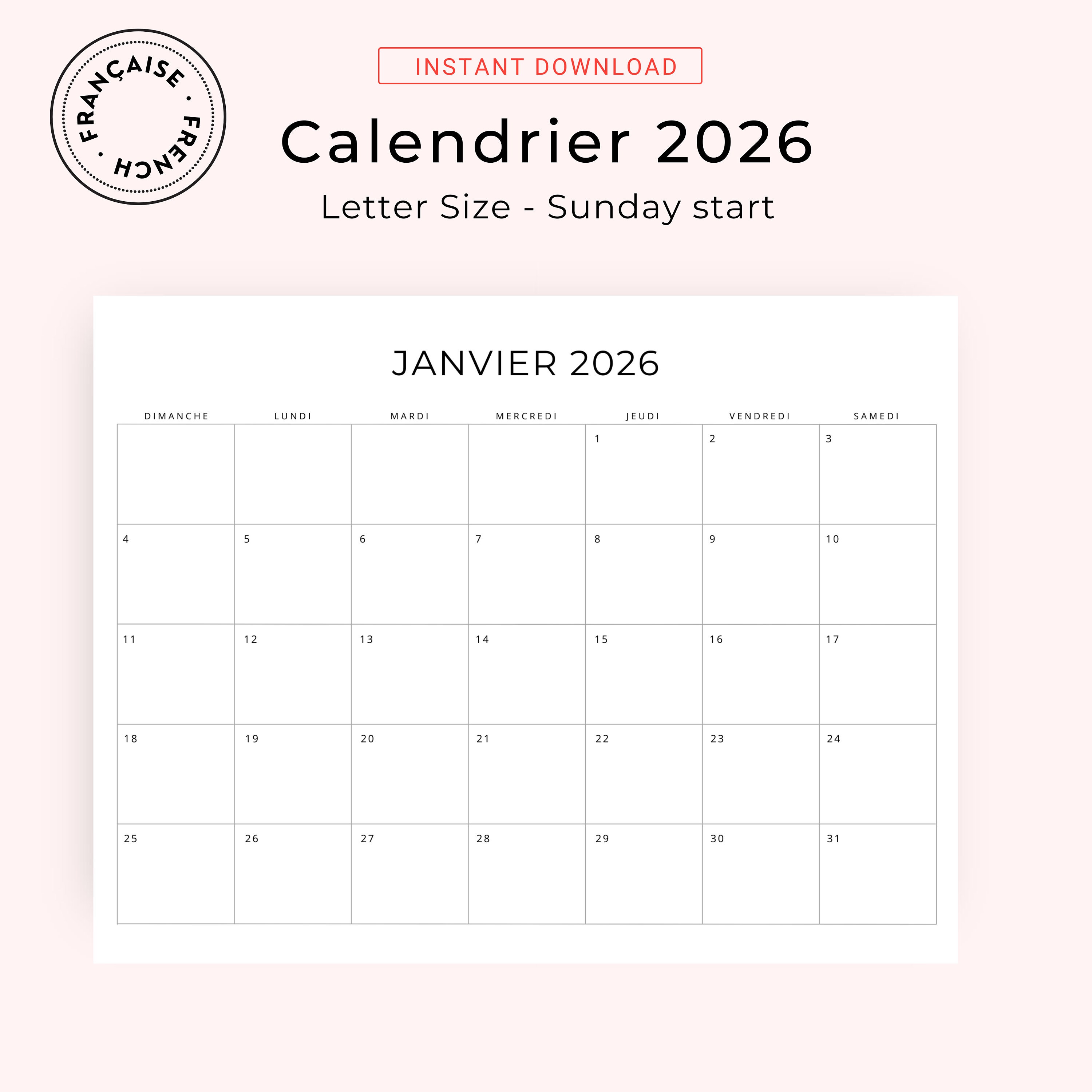 2026 Calendrier Français 2026 French Calendar 202 Monthly Calendar in
