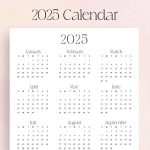 2025 Yearly Calendar Portrait 2025 Wall Calendar PRINTABLE PDF Calendar 2025 Calendar Download A3 A4 Letter Size Stylish 2025 Planner Insert
