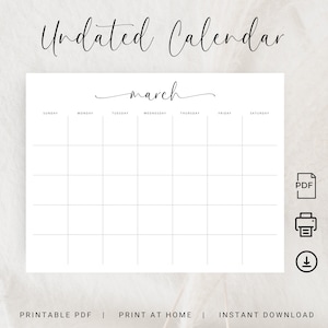Undatierter Kalender Undatierter Monatskalender Druckbarer Planer Leerer Kalender Eleganter Kalender Landschaft A4 Letter Size Kalendervorlage PDF