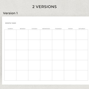 Blank Monthly Calendar Undated Monthly Planner Minimalist Blank Calendar Landscape Sunday Start Monday Start A4 Letter Size PRINTABLE PDF