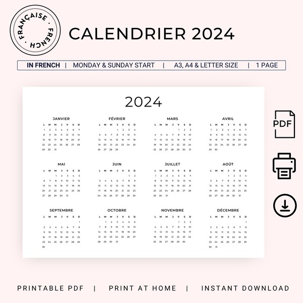French Language Calendar Etsy