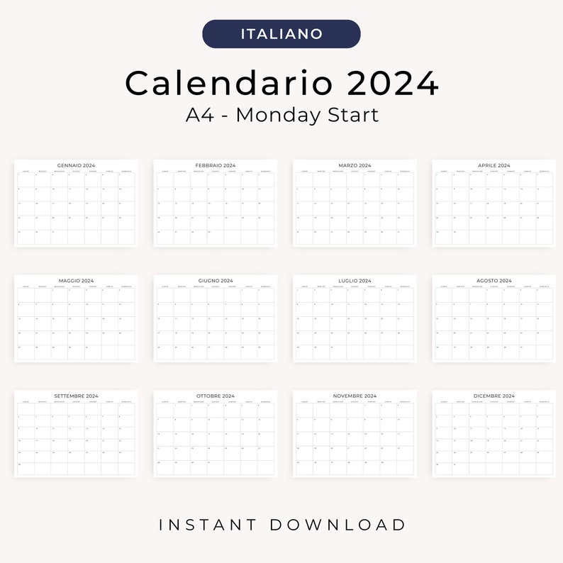 2024 Calendario 2024 Calendario in Italiano 2024 Stampabile Italian