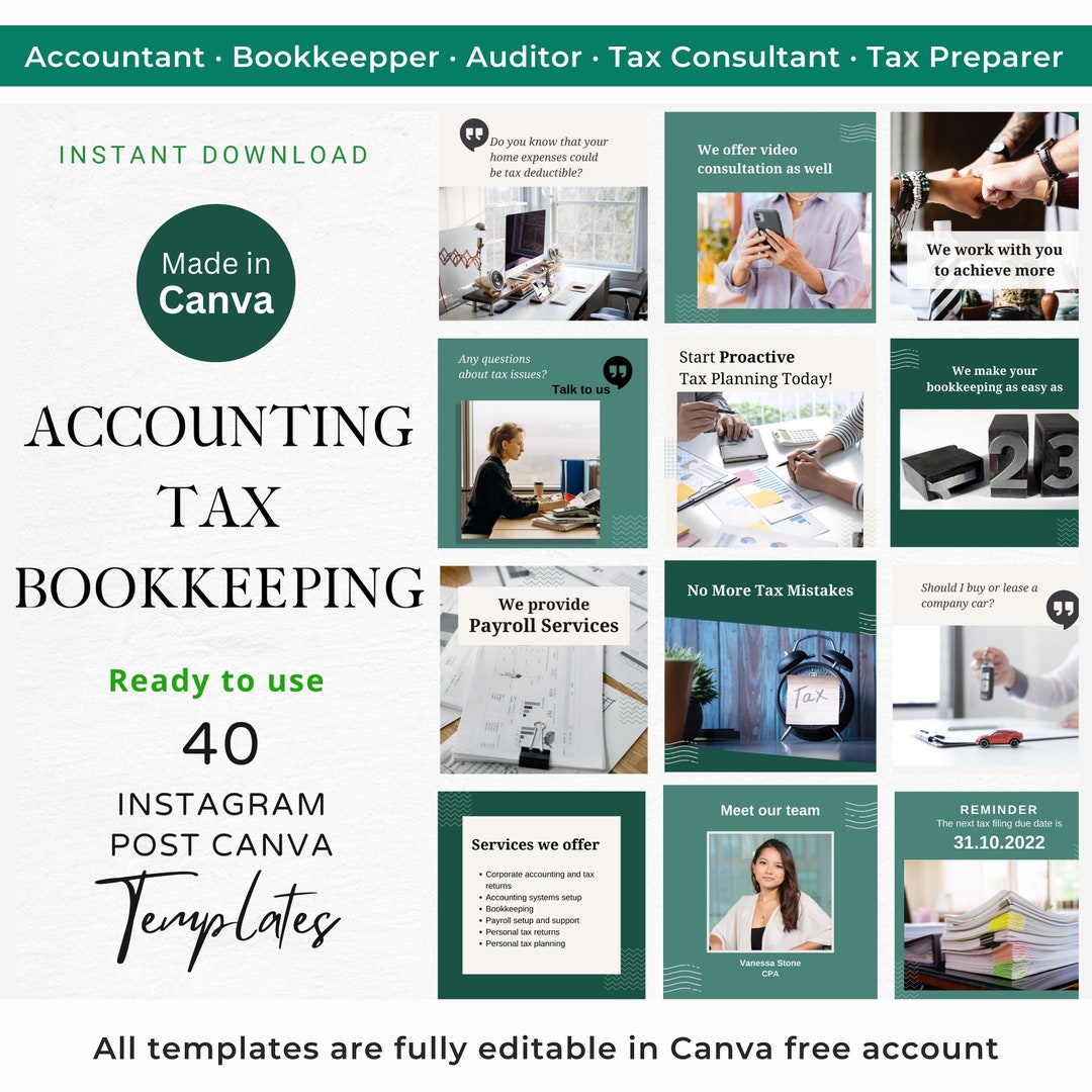 40 Accounting Instagram Post Bookkeeping Canva Templates Etsy