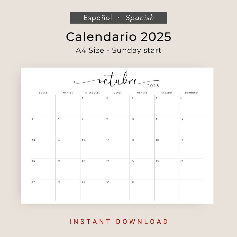 2025 Calendario 2025 Calendario Mensual Imprimible 2025 Elegante