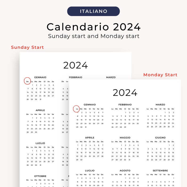 Calendario 2024 Calendario Annuale 2024 Calendario in Italiano 2024 PRINTABLE Italian Calendar 2024 Portrait A3 A4 Letter Wall Calendar PDF