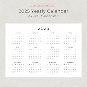 2024 2025 Yearly Calendar 2024 & 2025 Calendar PRINTABLE Wall Calendar ...