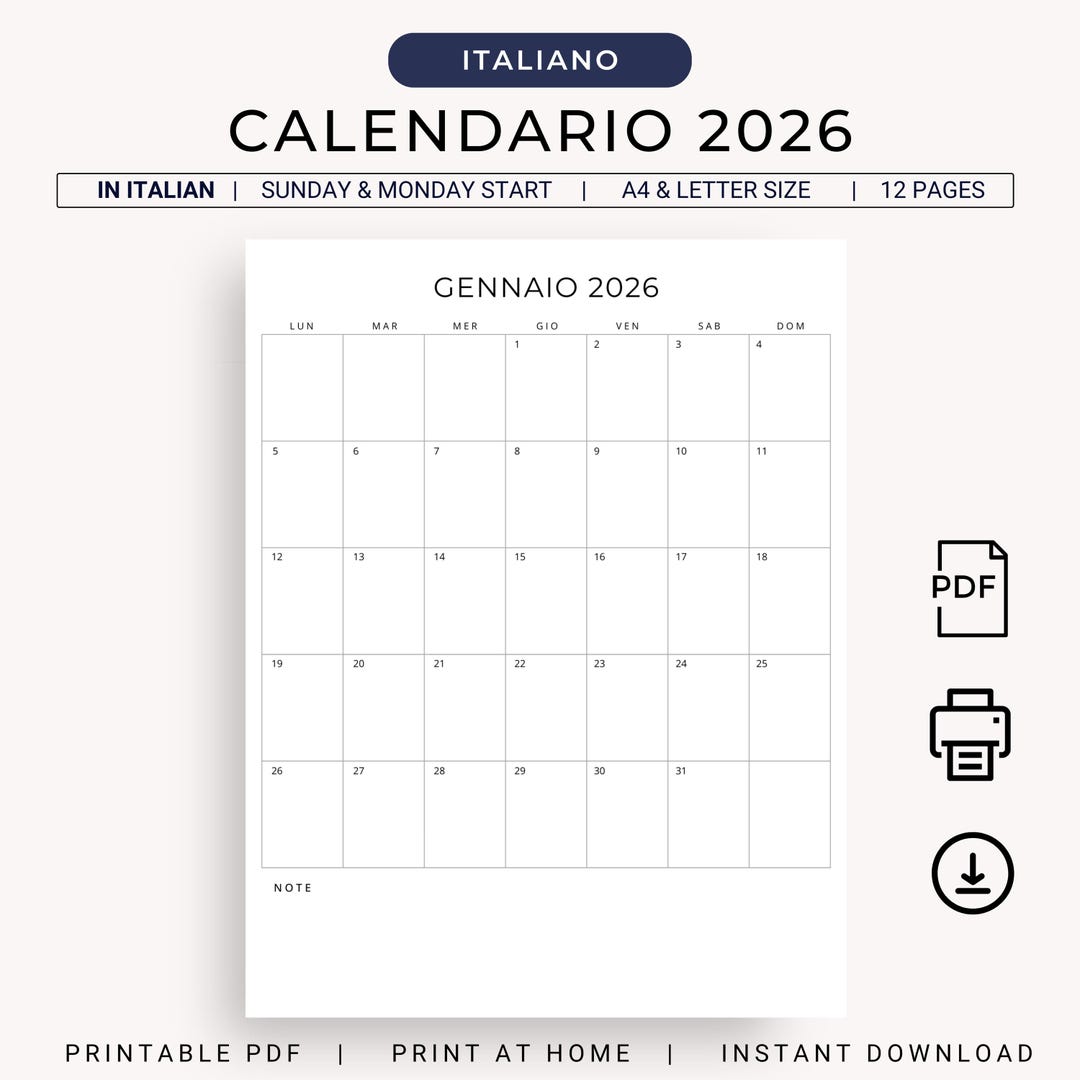 CALENDARIO ITALIANO 2026 visual data 3