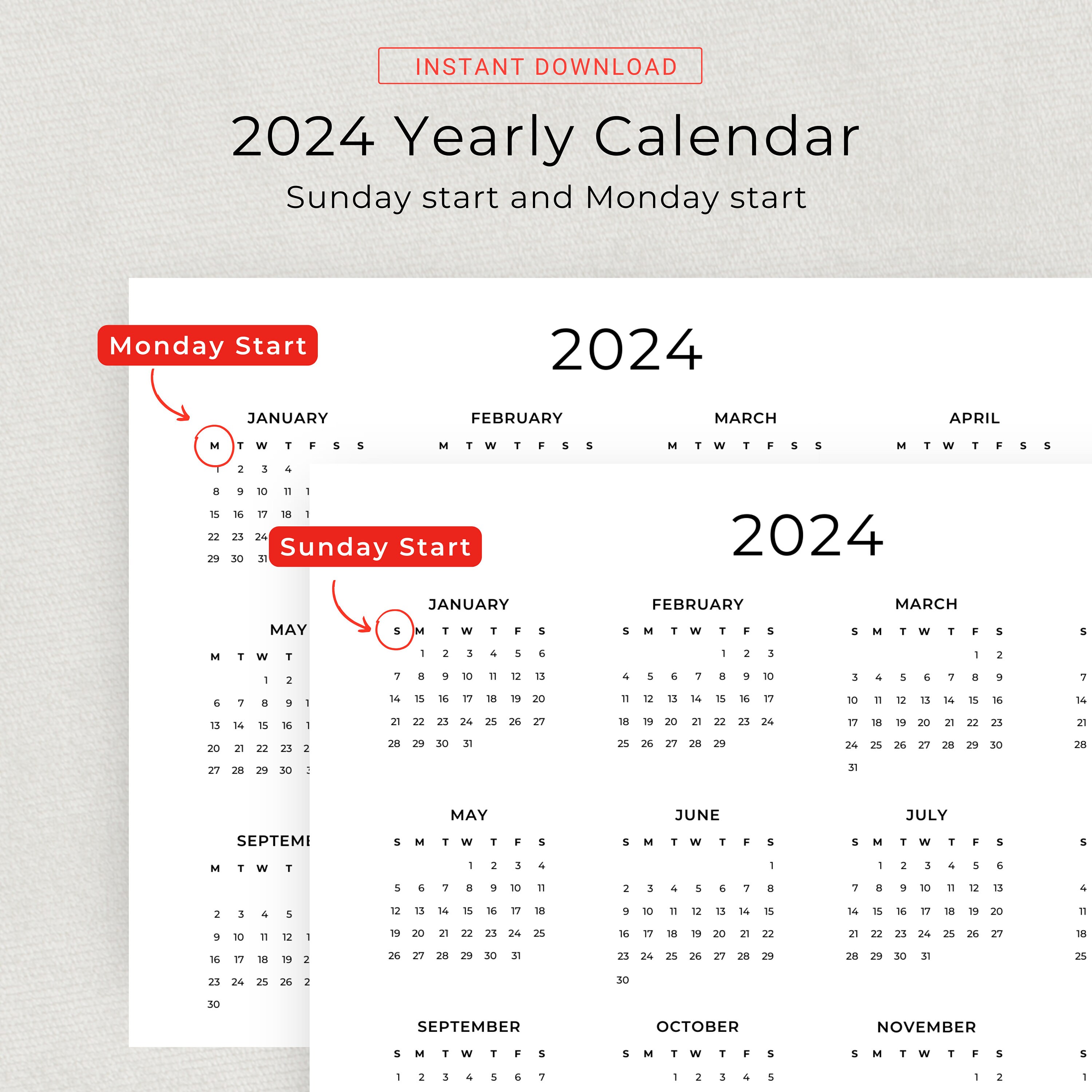 2024 Calendar 2024 Wall Calendar Printable Calendar 2024 Landscape