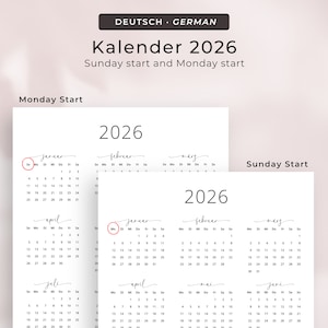 Kalender 2026 Kalender Deutsch Kalender zum ausdrucken 2026 Deutschland in German 2026 Portrait PRINTABLE German Calendar 2026 Vertical PDF